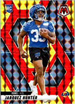 Jarquez Hunter #380 Rookie Card 2025 Panini Mosaic Mosaic Red & Yellow