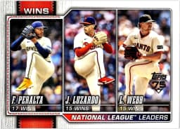 National League Leaders Wins (Freddy Peralta / Jesús Luzardo / Logan Webb) #117 2026 Topps Series 1