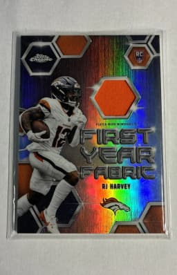 RJ Harvey #FYF-RH Rookie Card 2025 Topps Chrome Football First Year Fabric