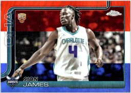Sion James #283 Rookie Card 2025-26 Topps Chrome Red White and Blue Refractor