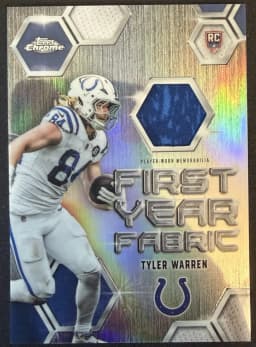 Tyler Warren #FYF-TW Rookie Card 2025 Topps Chrome Football First Year Fabric
